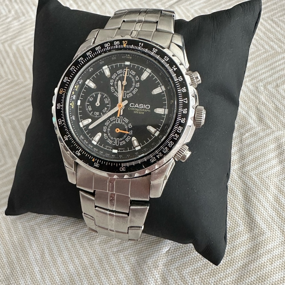 Casio Men's MTP4500D-1AV Slide Rule Bezel Analog Chronograph Aviator Watch